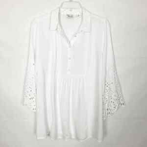 Anthropologie Cafe Marrahcoh Boho White Bell Sleeve Top Size Medium